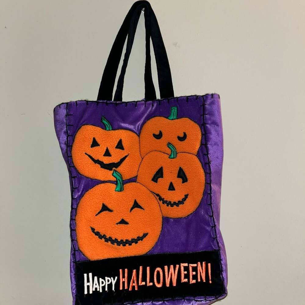 Happy Halloween Pumpkin Tote Bag Purple 3 pumpkins